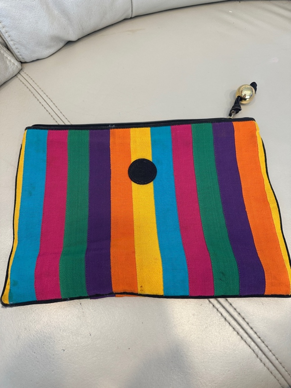 FENDI Vintage Colorful Striped Canvas Zip Pouch